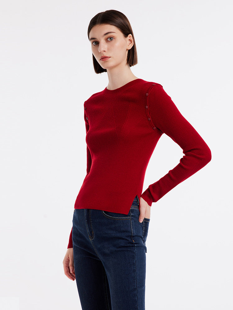 Detachable Sleeve Woolen Round Neck Women Sweater GOELIA