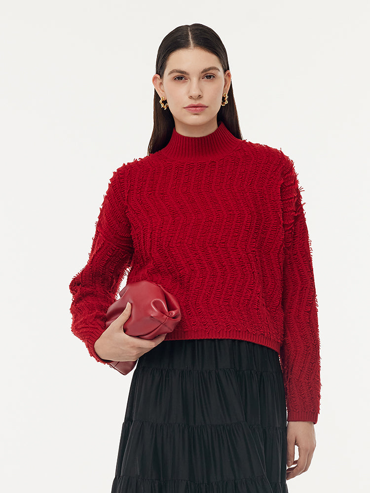 100% Wool Chili Red Women Sweater GOELIA