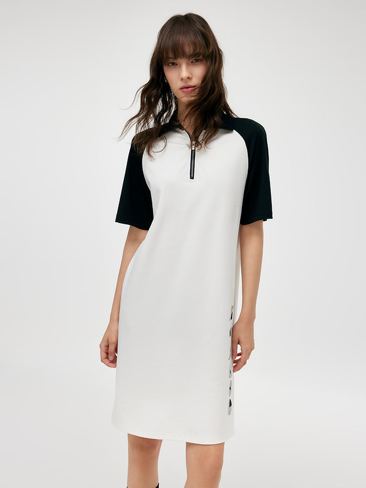 Raglan Sleeves Lapel Women T-Shirt Dress GOELIA