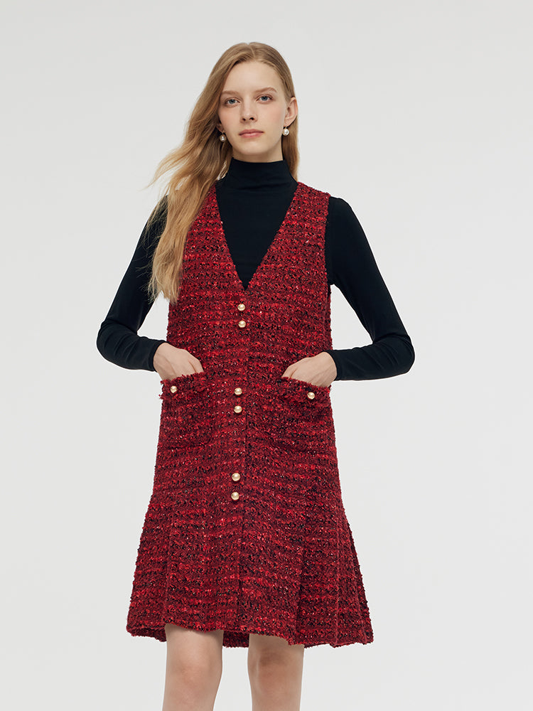 Wool Blend Tweed Mini Dress And Knit Top Two-Piece Set GOELIA