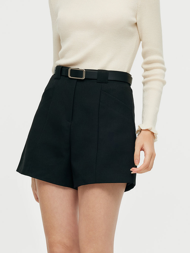 Worsted Wool A-Line Women Shorts With Belt GOELIA