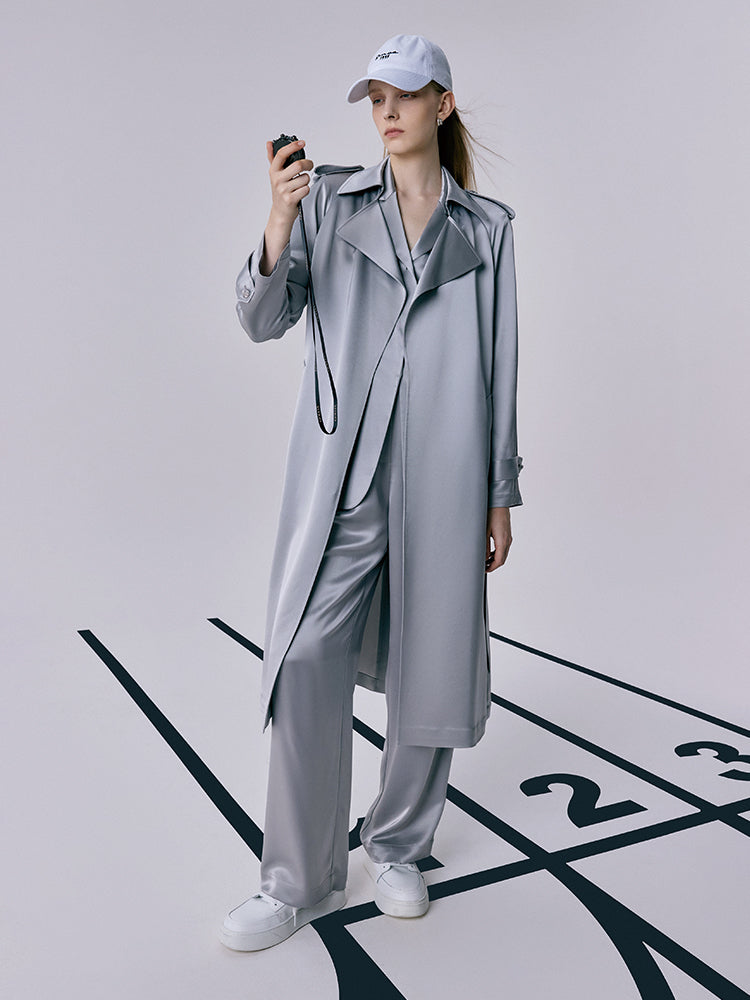 Acetate Women Trench Coat With Belt GOELIA