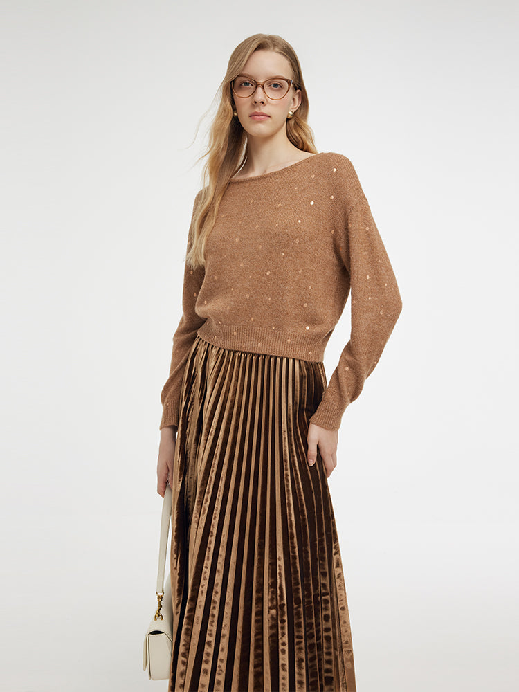 Mohair Blend Knit Top And Pleated Skirt Two-Piece Set GOELIA