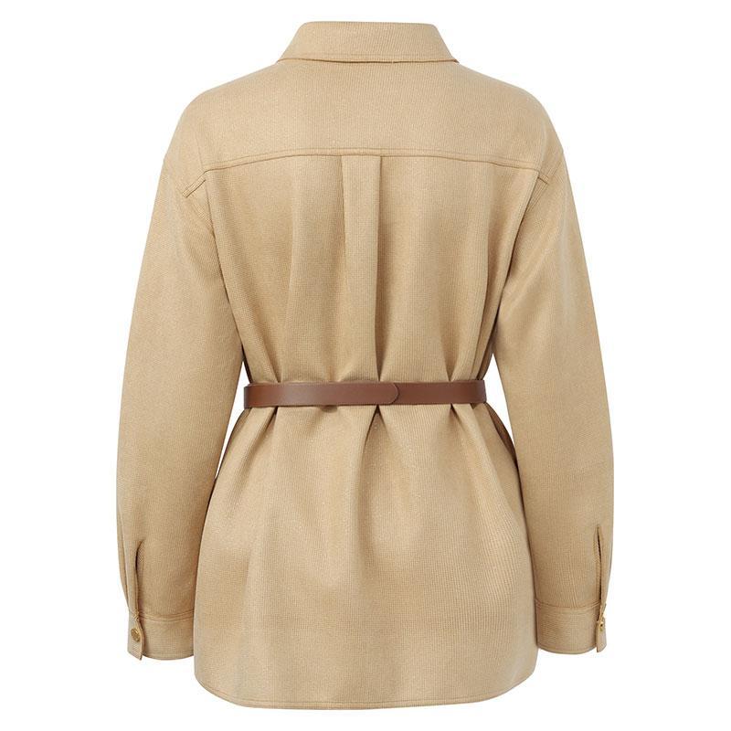 Faux Suede Coat With Leather Belt GOELIA