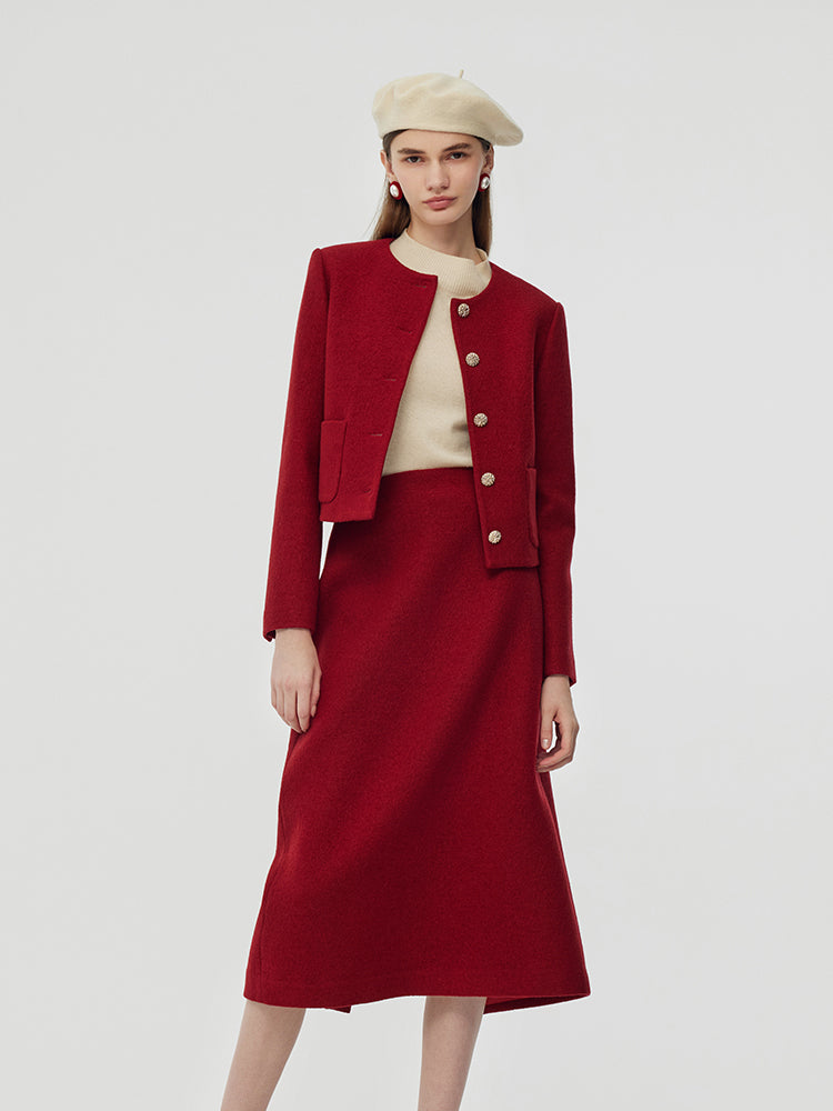 Wool Crop Jacket And Midi Skirt Two-Piece Set GOELIA