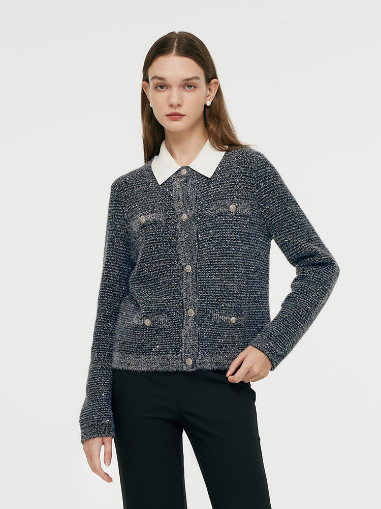 Wool Blend Sequins Tweed Women Cardigan GOELIA