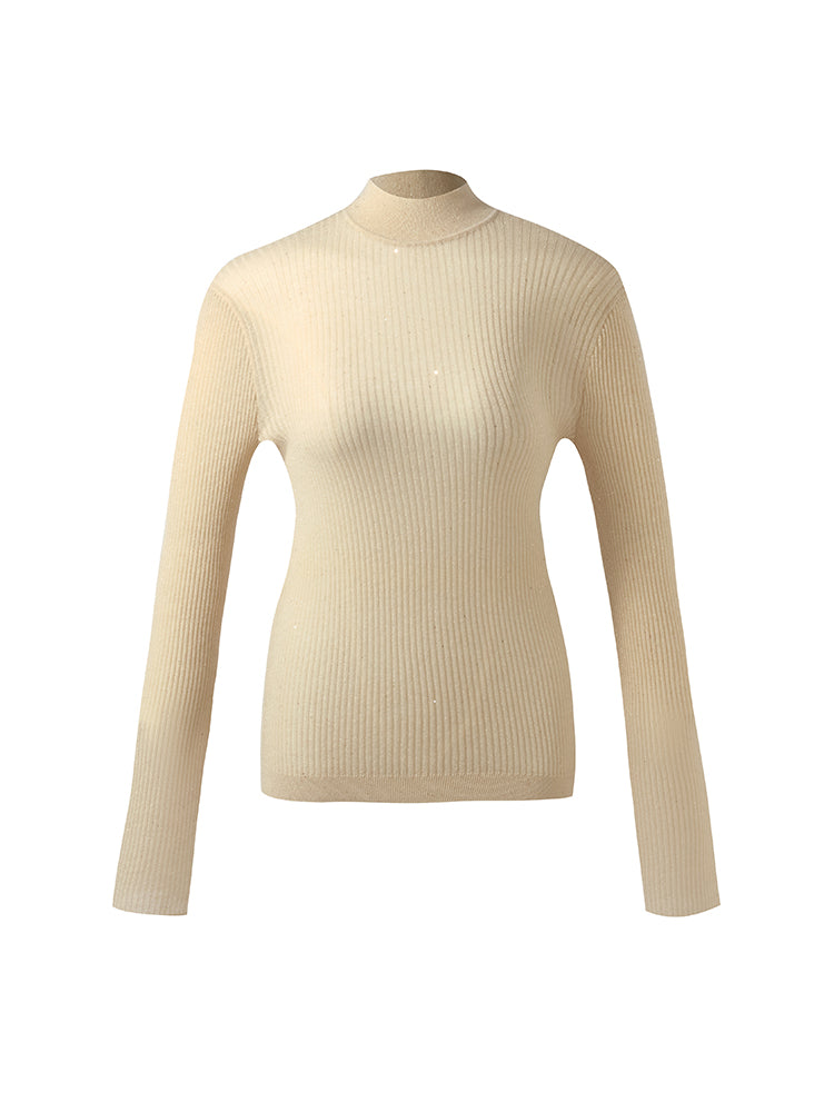 Sequins Sheath Mock Neck Women Sweater GOELIA