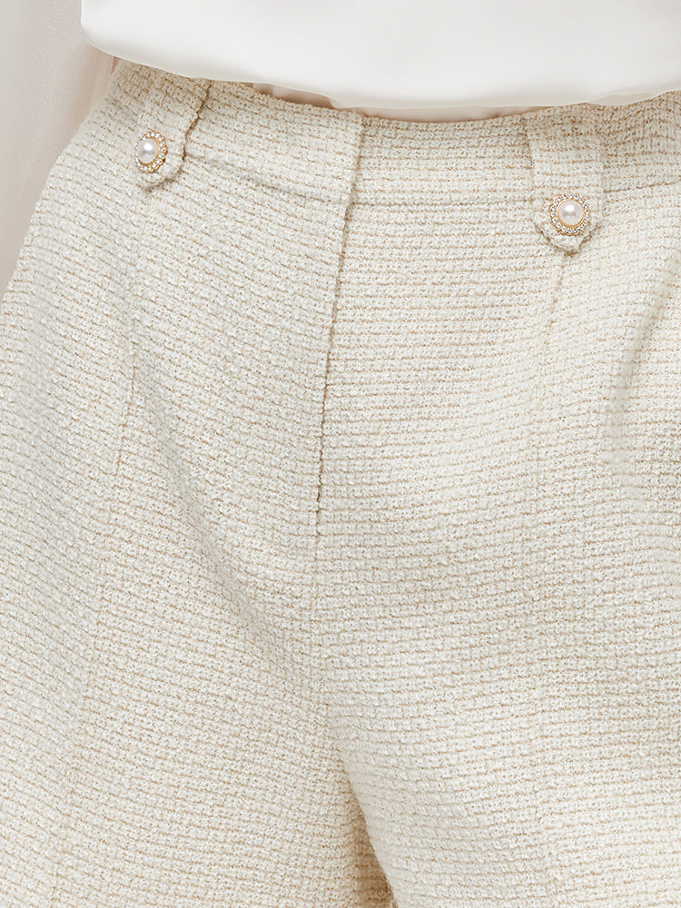 Ivory White Tweed A-Line Women Shorts GOELIA