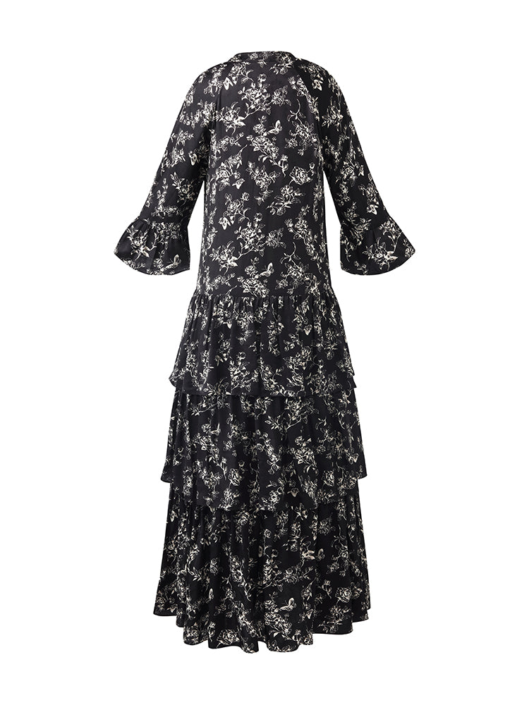 Butterflies Print Tiered Women Maxi Dress GOELIA