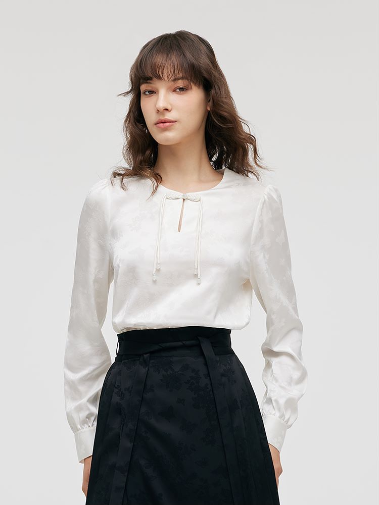 New Chinese-Style Jacquard Mandarin Collared Women Blouse GOELIA