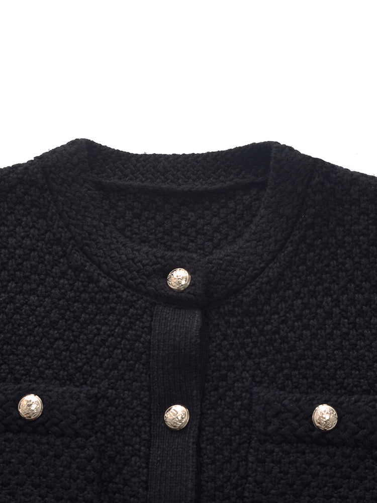 Openwork Round Neck Knitted Women Cardigan GOELIA