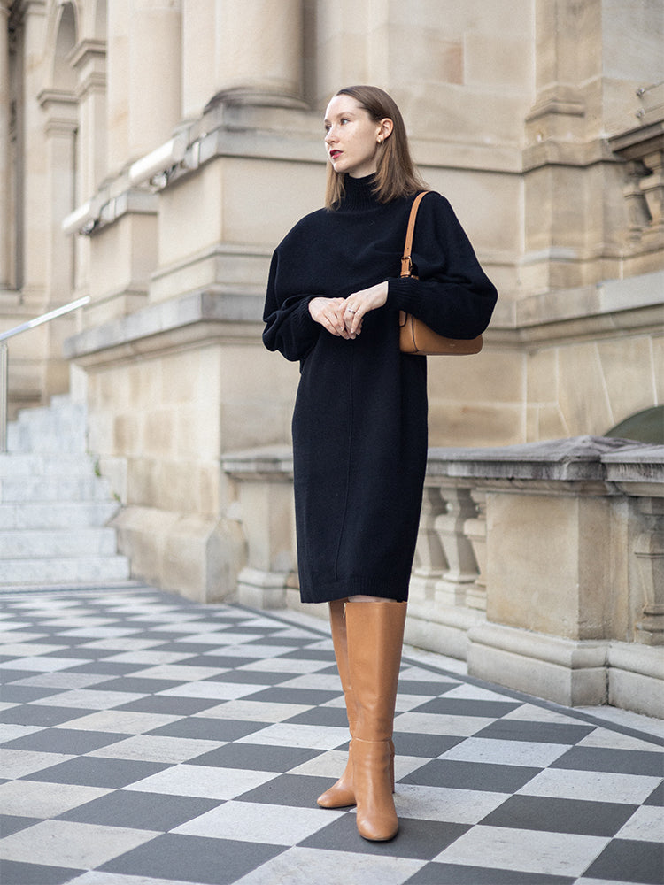 100% Wool Turtleneck Cloak And Dress Two-Piece Set GOELIA