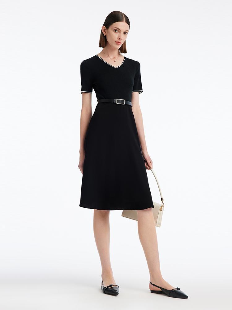 Gathered Waist Acetate Mini Black Dress GOELIA