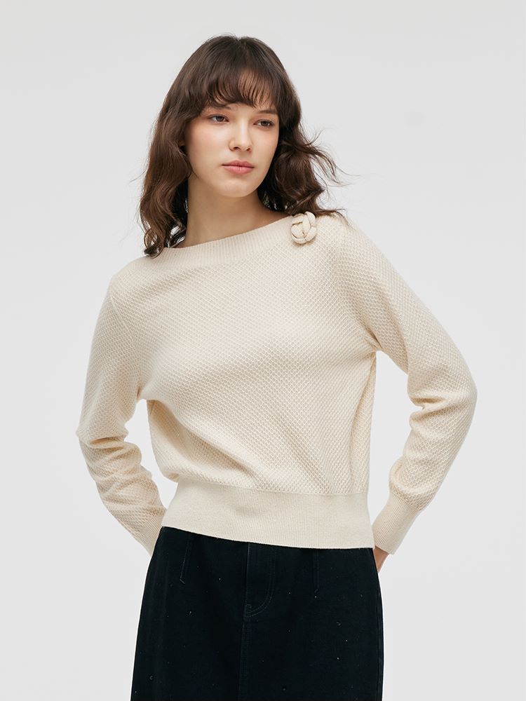 Off Shoulder Women Sweater With Detachable 3D Rose GOELIA