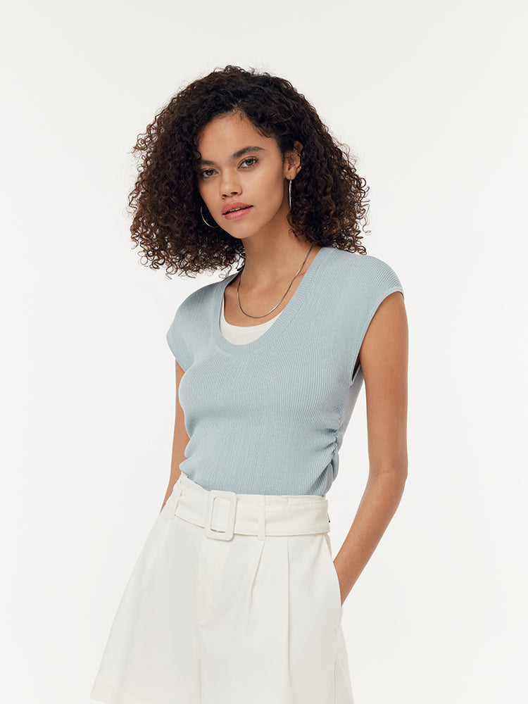 Lyocell Faux Two-Piece Women Knit Top GOELIA