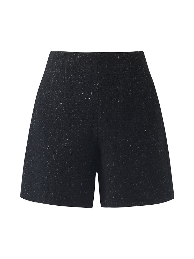 Wool Blend Sequins A-Line Women Shorts GOELIA