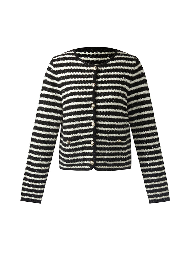 Black And White Stripe Women Cardigan GOELIA