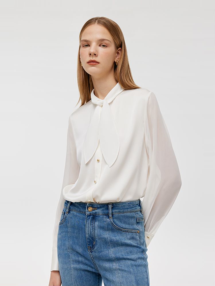 Mulberry Silk Ribbon Women Blouse GOELIA