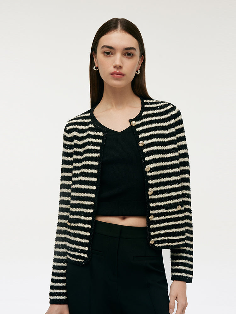 Black And White Stripe Women Cardigan GOELIA