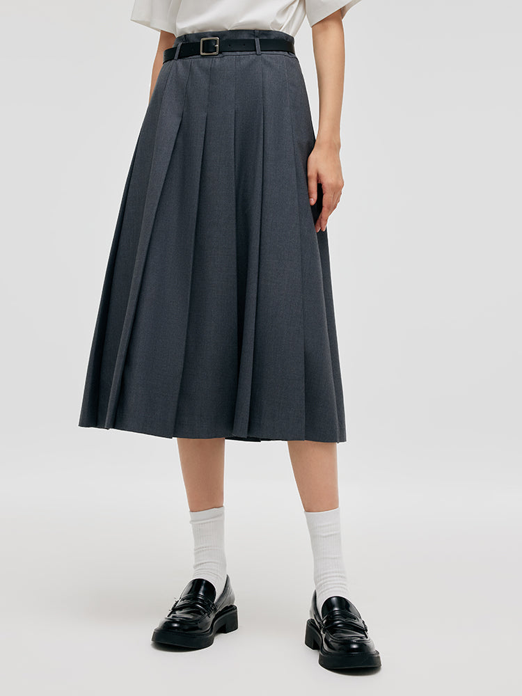 A-Line Women Pleated Skirt With Belt GOELIA