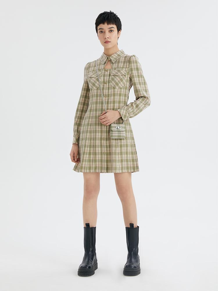 Gathered Waist Plaid Mini Dress GOELIA