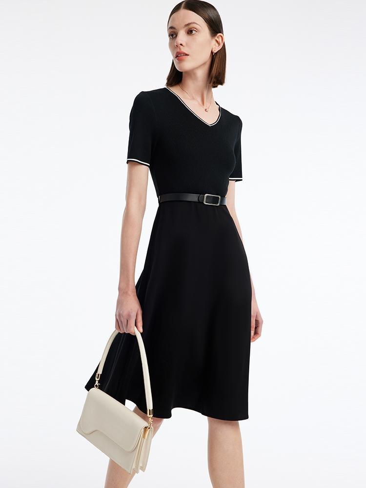 Gathered Waist Acetate Mini Black Dress GOELIA