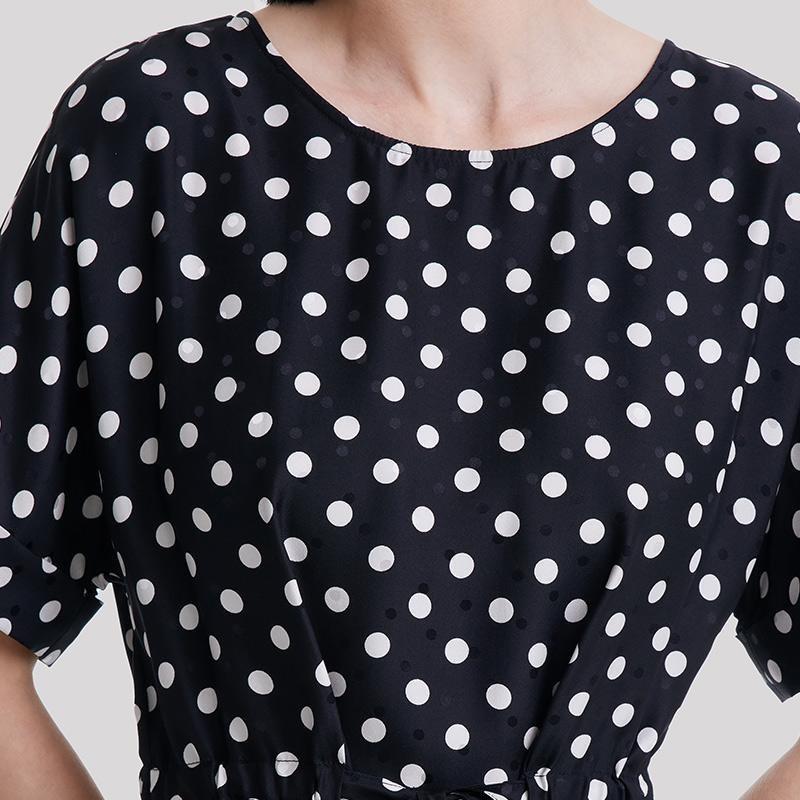 Round Neck Polka Dot Jacquard Silk Dress GOELIA