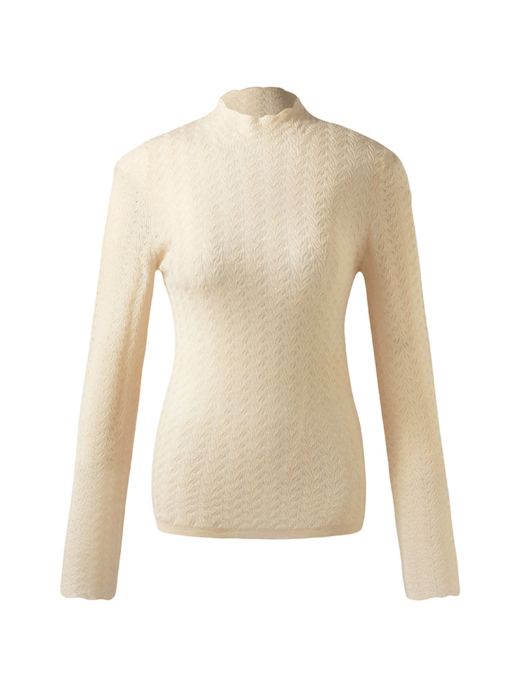 Machine Washable Wool Women Long Sleeve Top GOELIA