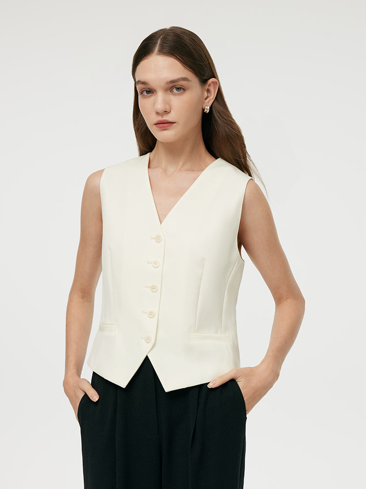 Worsted Wool Single-Breasted Women Vest GOELIA