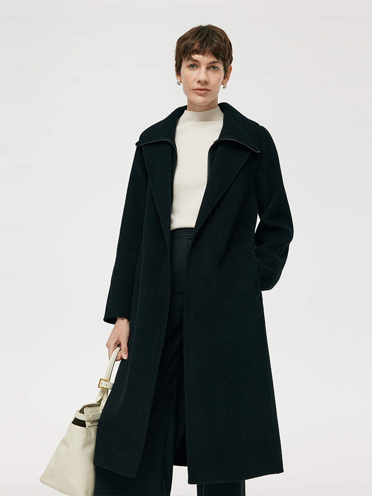 Cashmere And Wool Women Wrap Coat With Detachable Zipper GOELIA