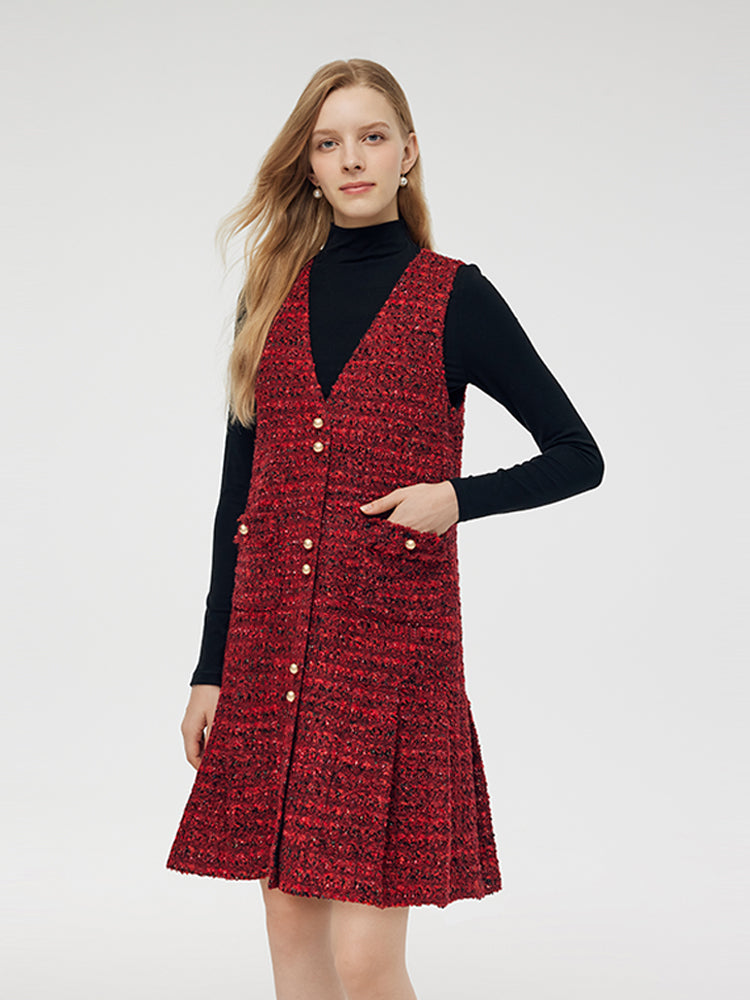 Wool Blend Tweed Mini Dress And Knit Top Two-Piece Set GOELIA