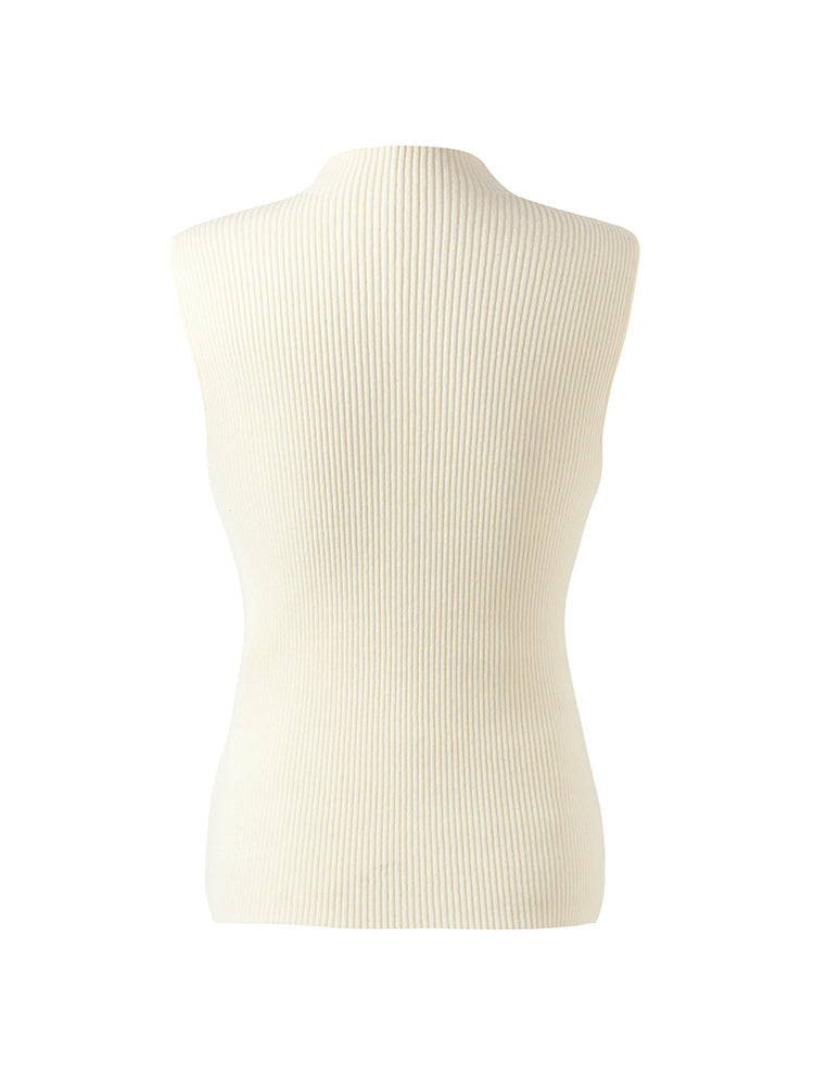 Patchwork Mock Neck Women Knitted Tank Top GOELIA