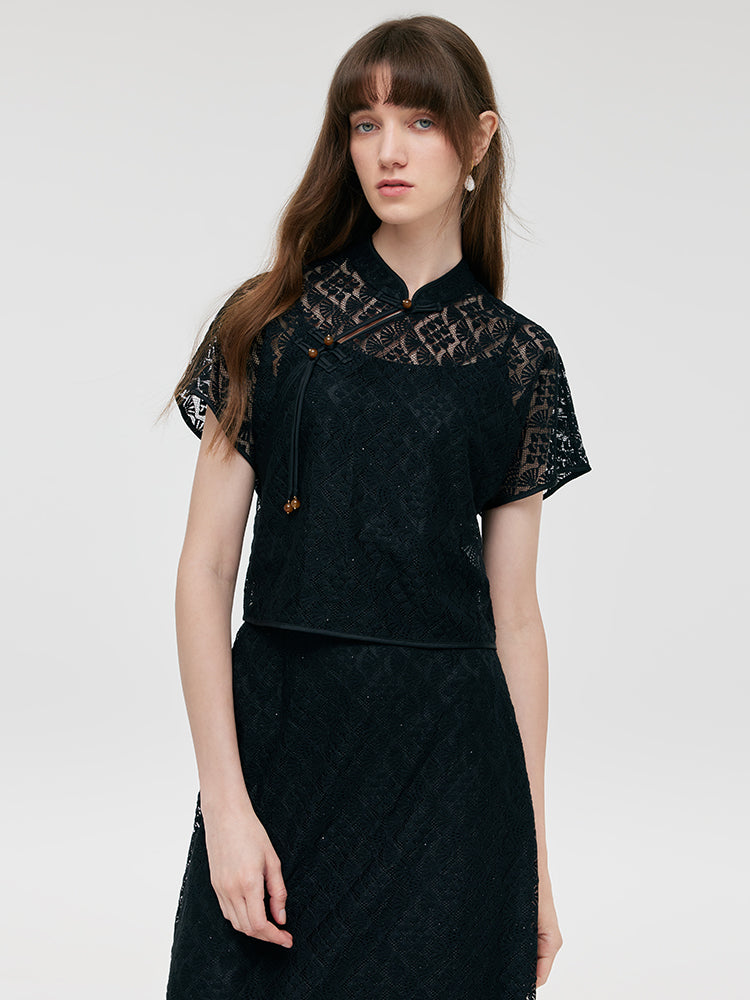 New Chinese-Style Lace Top And Skirt And Camisole Three-Piece Set GOELIA