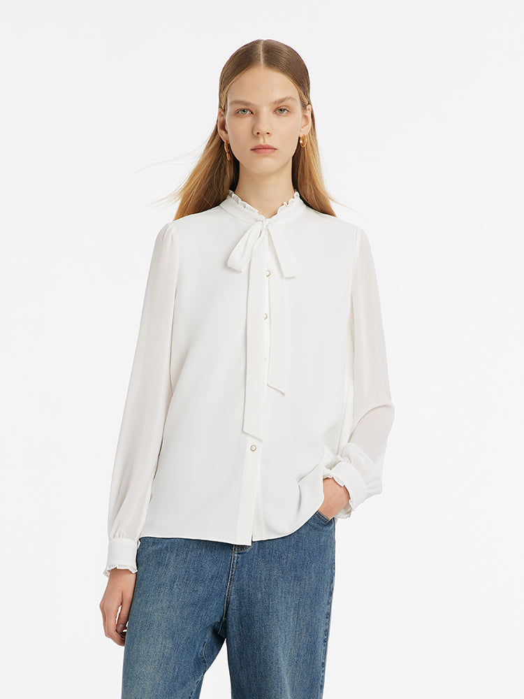 Bow Tie Ruffle Collar Women Shirt – GOELIA