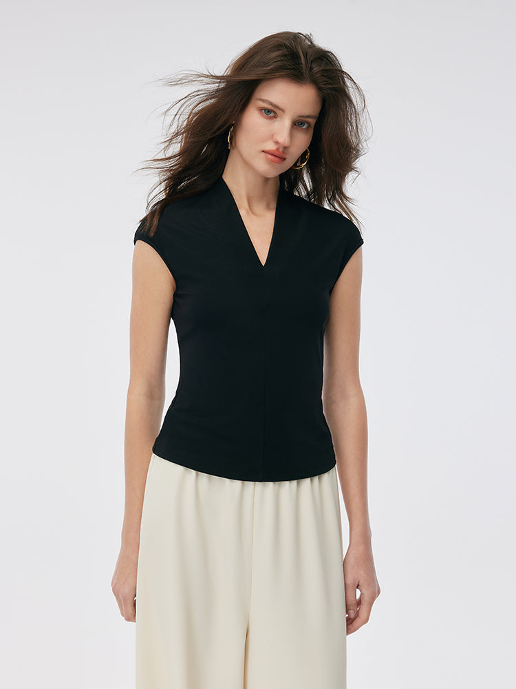 Acetate V-Neck Cap Sleeve Women Top GOELIA