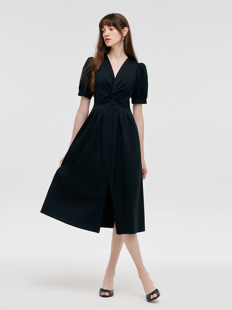 V-Neck Knotted Women Midi Dress GOELIA