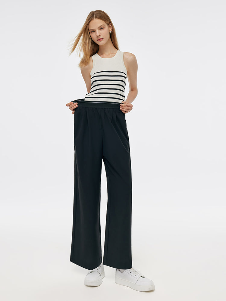 Worsted Woolen Straight Pants With Elastic Waistband GOELIA