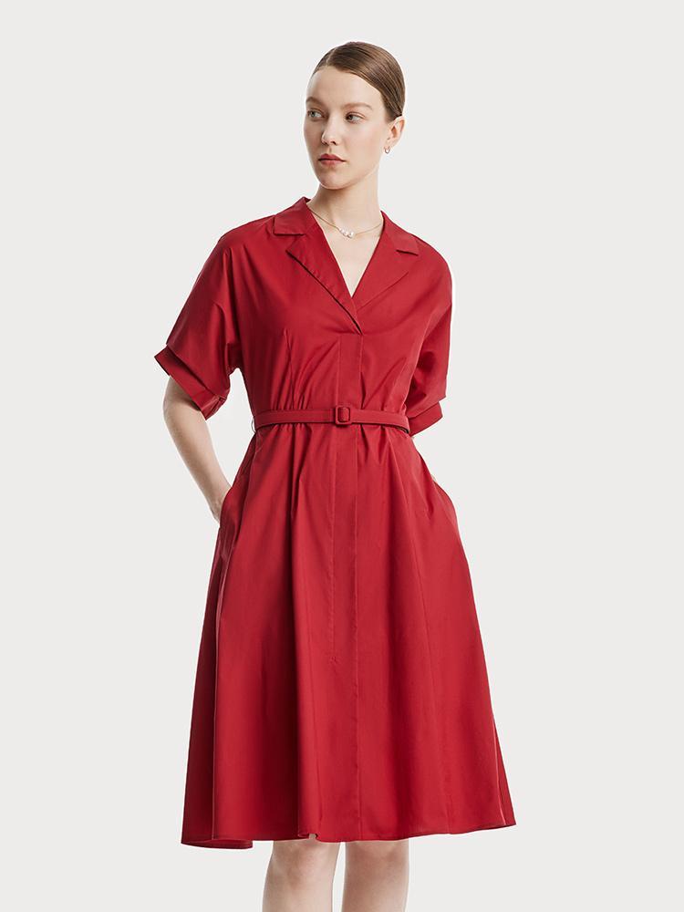 Red Lapel Cotton Dress GOELIA