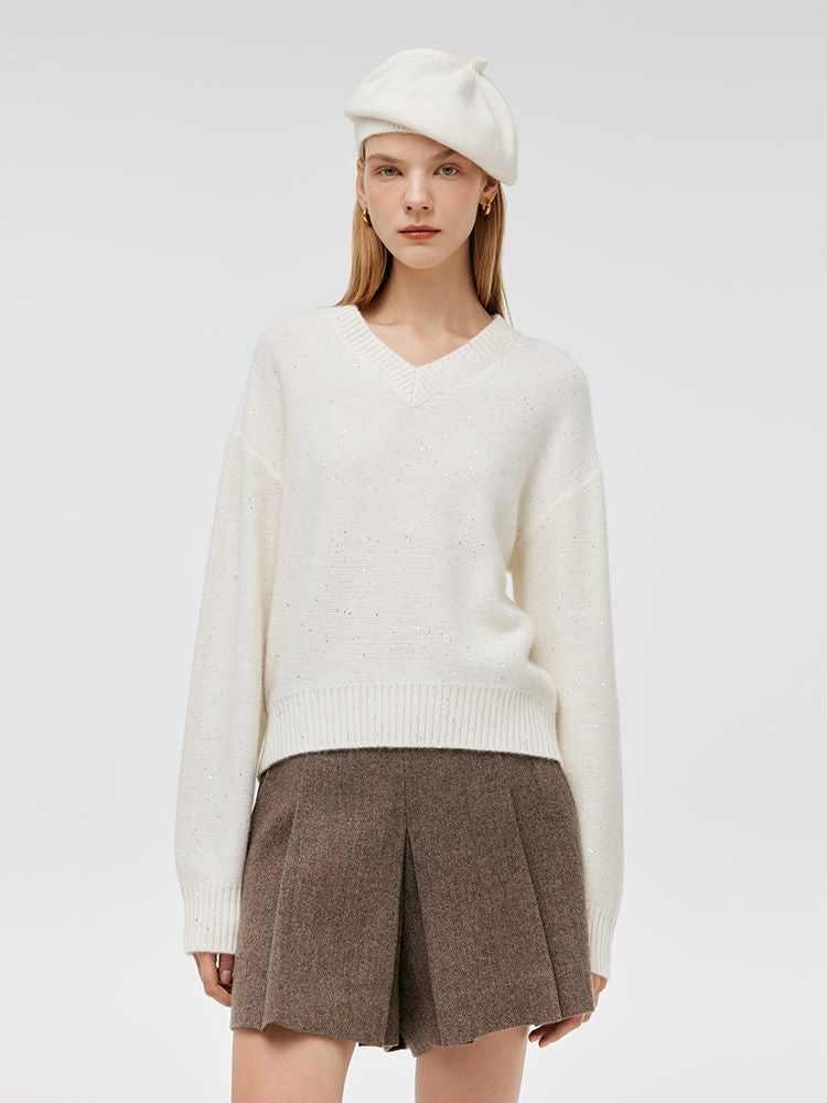 Wool And Cashmere Sequins Women Sweater GOELIA