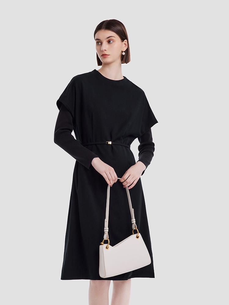 Cashmere And Woolen Double-Layer Pieces Midi Dress GOELIA