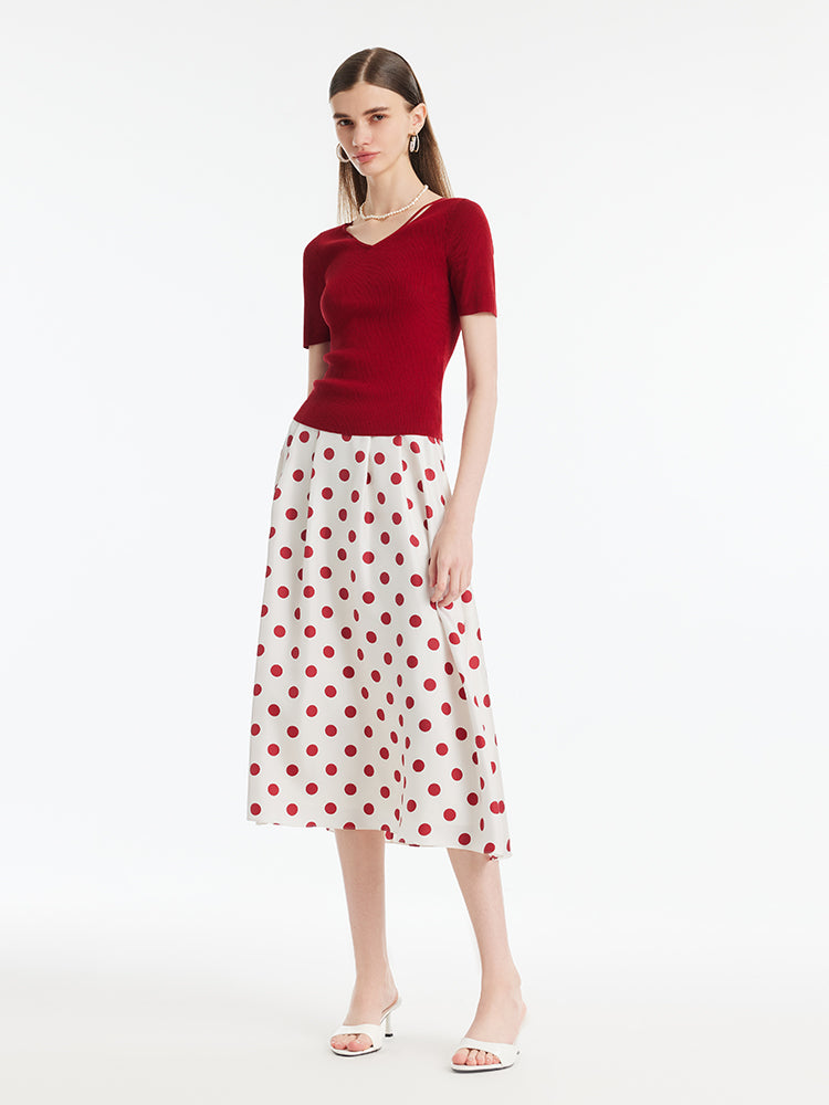 16 Momme Mulberry Silk Polka Dots Printed Women Half Skirt GOELIA