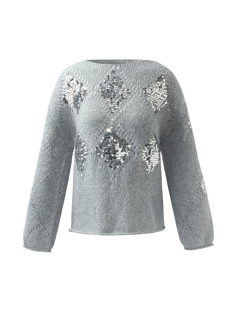 Mohair Argyle Sequins Pullover Women Sweater GOELIA