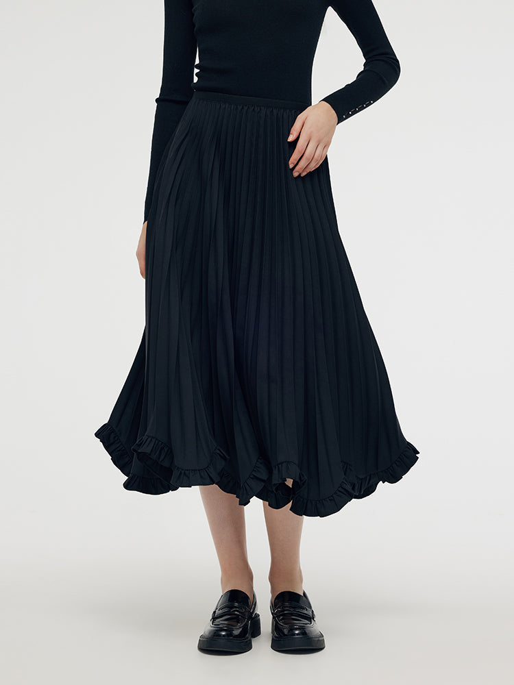 Petal Hem Pleated Women Midi Skirt GOELIA