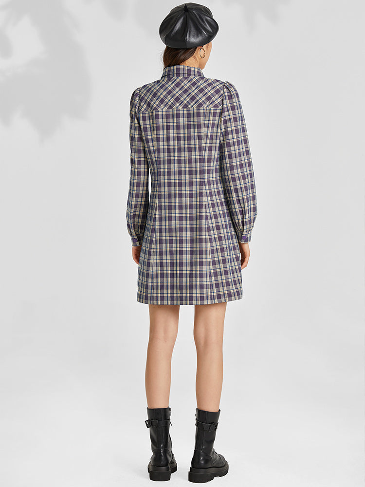 Gathered Waist Plaid Mini Dress GOELIA