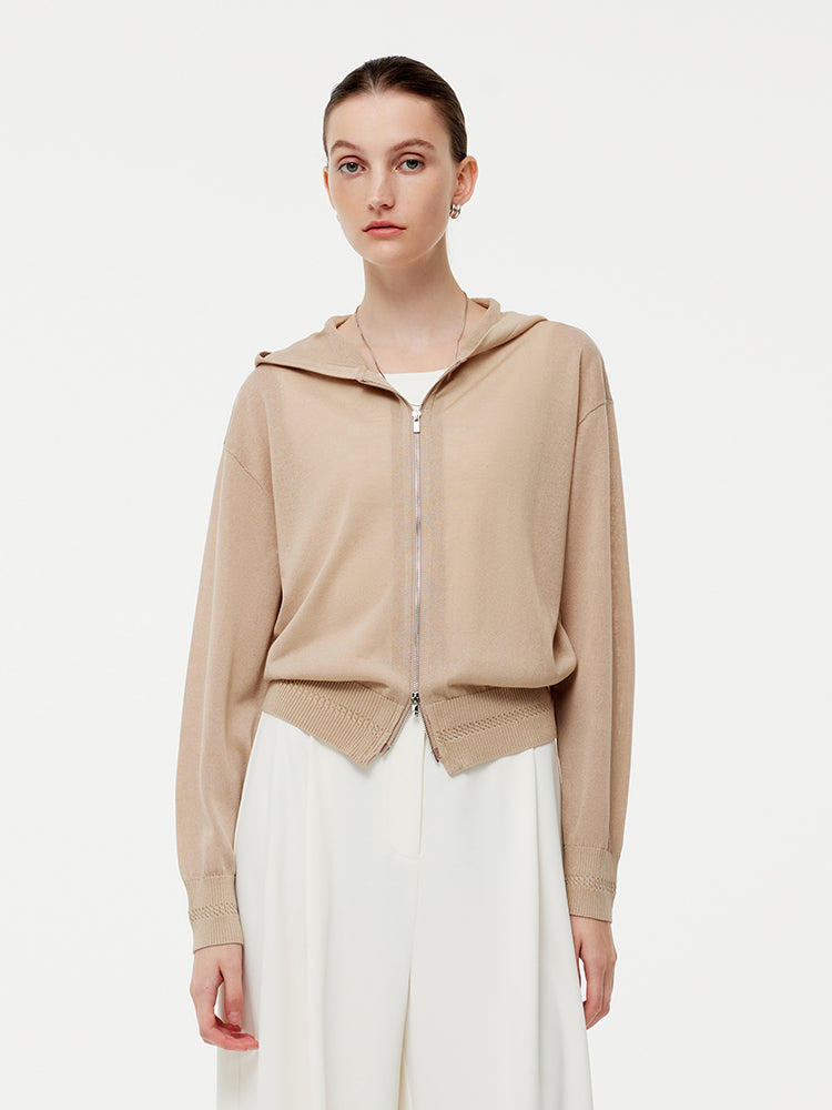 Lyocell Zip-Up Hooded Women Cardigan GOELIA