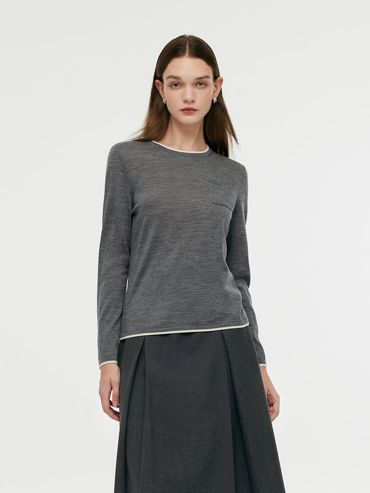 Pure Wool Women Long Sleeve Top GOELIA