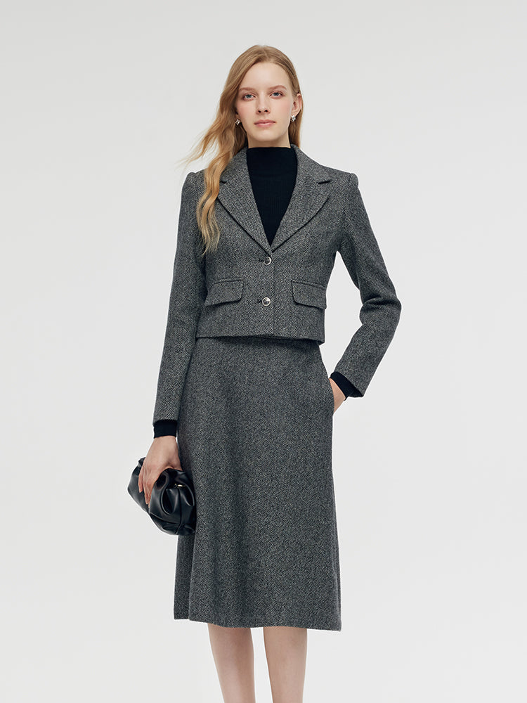 Washable Wool Crop Jacket And Half Skirt Two-piece Set GOELIA