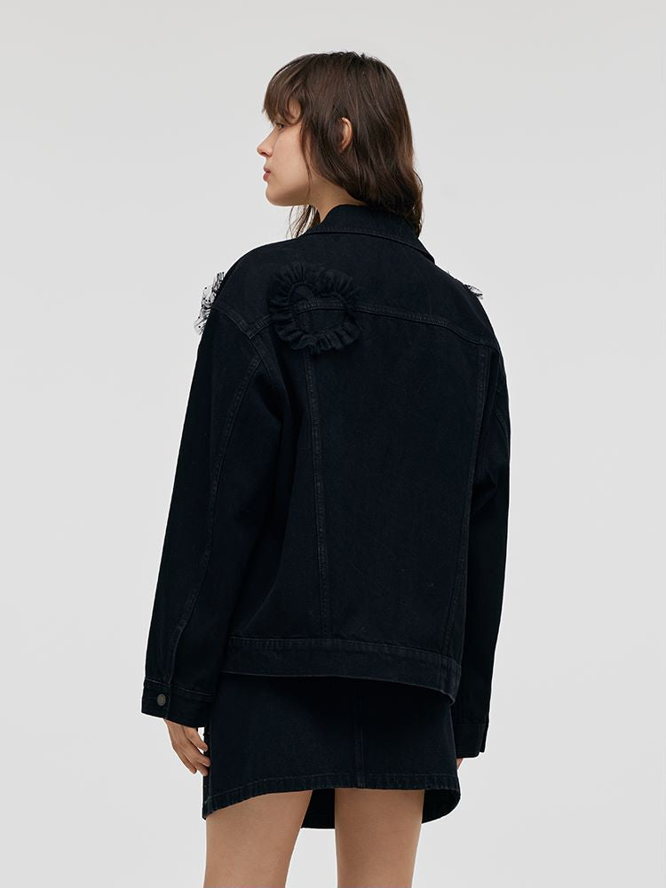 Denim Oversized Rhinestone Women Jacket GOELIA