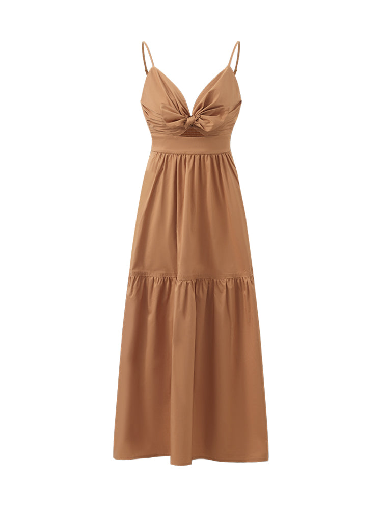 Cotton Spaghetti Strap Bowknot Tied Maxi Dress GOELIA