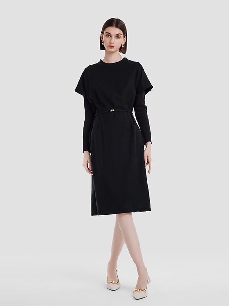 Cashmere And Woolen Double-Layer Pieces Midi Dress GOELIA